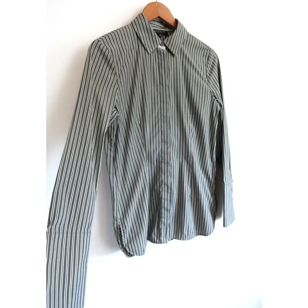 LAFAYETTE 148 NEW YORK Jake Kingsbridge Bay Leaf Stripe Shirt Top Saks S $398 - Picture 2 of 9